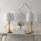 Makena 22.75 Modern Glam Iron Hourglass LED Table Lamp with USB Charging Port, (Set of 2) by JONATHAN Y