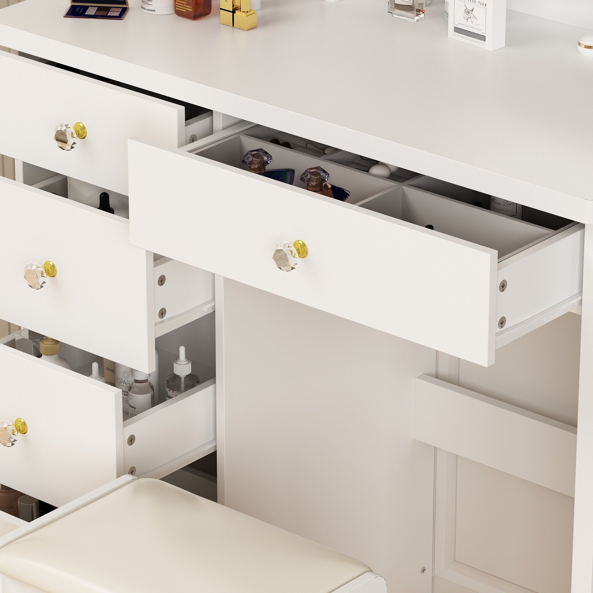 Makeup Vanity Dressing Table Set With Touch Screen Mirror & Stool