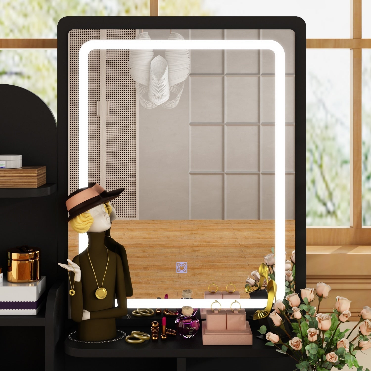 Makeup Vanity Set Table With LED Light &Mirror & Stool