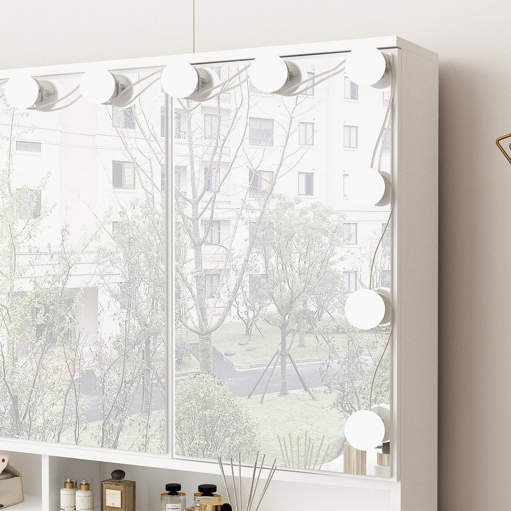 Makeup Vanity w/Tri-Fold Mirror Certified Lighting Glass Top Dresser