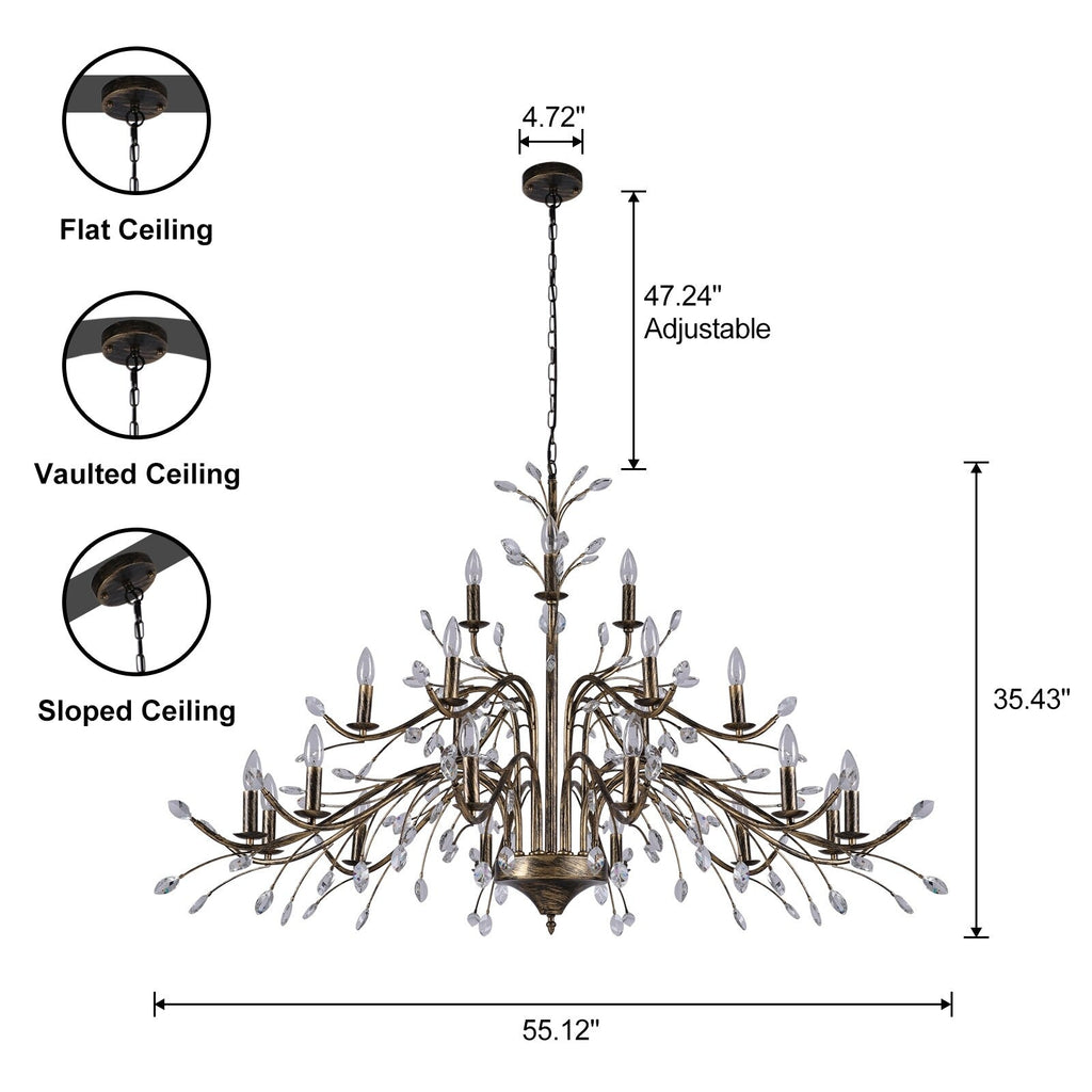 Farmhouse Retro Tree Branch Crystal Chandelier Candle-Style Pendant Light