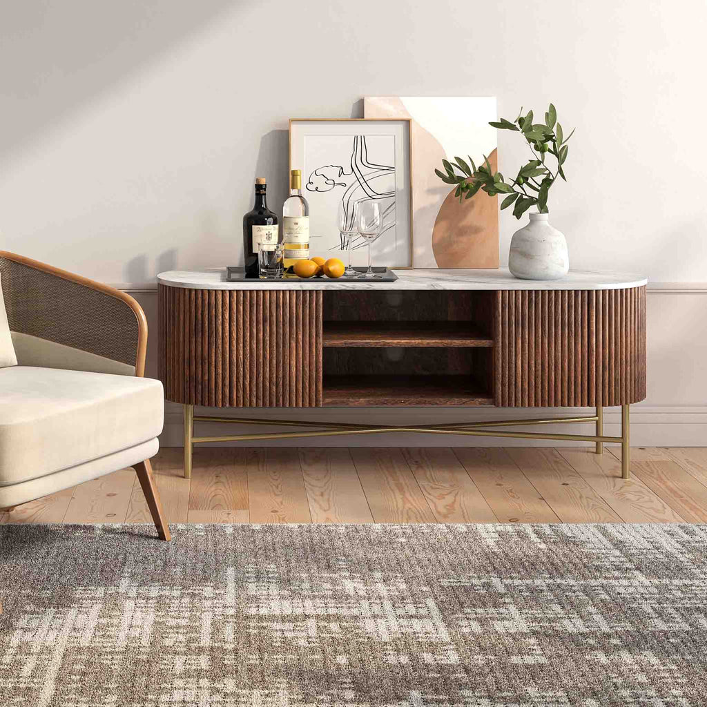 Meuble TV large Milo Mango &amp; Marble cannelé