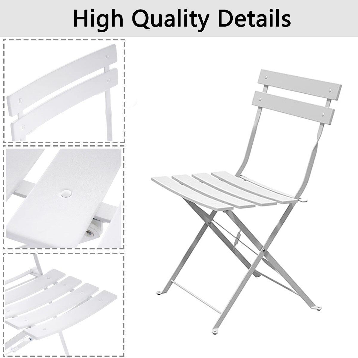 3pc Metal Folding Bistro Set, Weather-Resistant Outdoor/Indoor Conversation Set for Patio, Yard, Garden