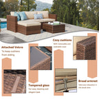 5-piece Outdoor Wicker Sectional Sofa Set with Cushions