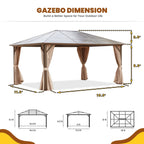 EROMMY Hardtop Gazebo,Outdoor Pergola with Double Roof & Netting & Curtains,Heavy Duty Canopy for Patio, Backyard, Pool party