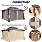 EROMMY Hardtop Gazebo,Outdoor Pergola with Double Roof & Netting & Curtains,Heavy Duty Canopy for Patio, Backyard, Pool party