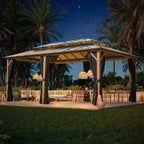 EROMMY Hardtop Gazebo,Outdoor Pergola with Double Roof & Netting & Curtains,Heavy Duty Canopy for Patio, Backyard, Pool party