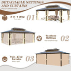 EROMMY Hardtop Gazebo,Outdoor Pergola with Double Roof & Netting & Curtains,Heavy Duty Canopy for Patio, Backyard, Pool party