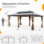 EROMMY Hardtop Gazebo,Outdoor Pergola with Double Roof & Netting & Curtains,Heavy Duty Canopy for Patio, Backyard, Pool party