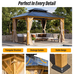 EROMMY Hardtop Gazebo,Outdoor Pergola with Double Roof & Netting & Curtains,Heavy Duty Canopy for Patio, Backyard, Pool party