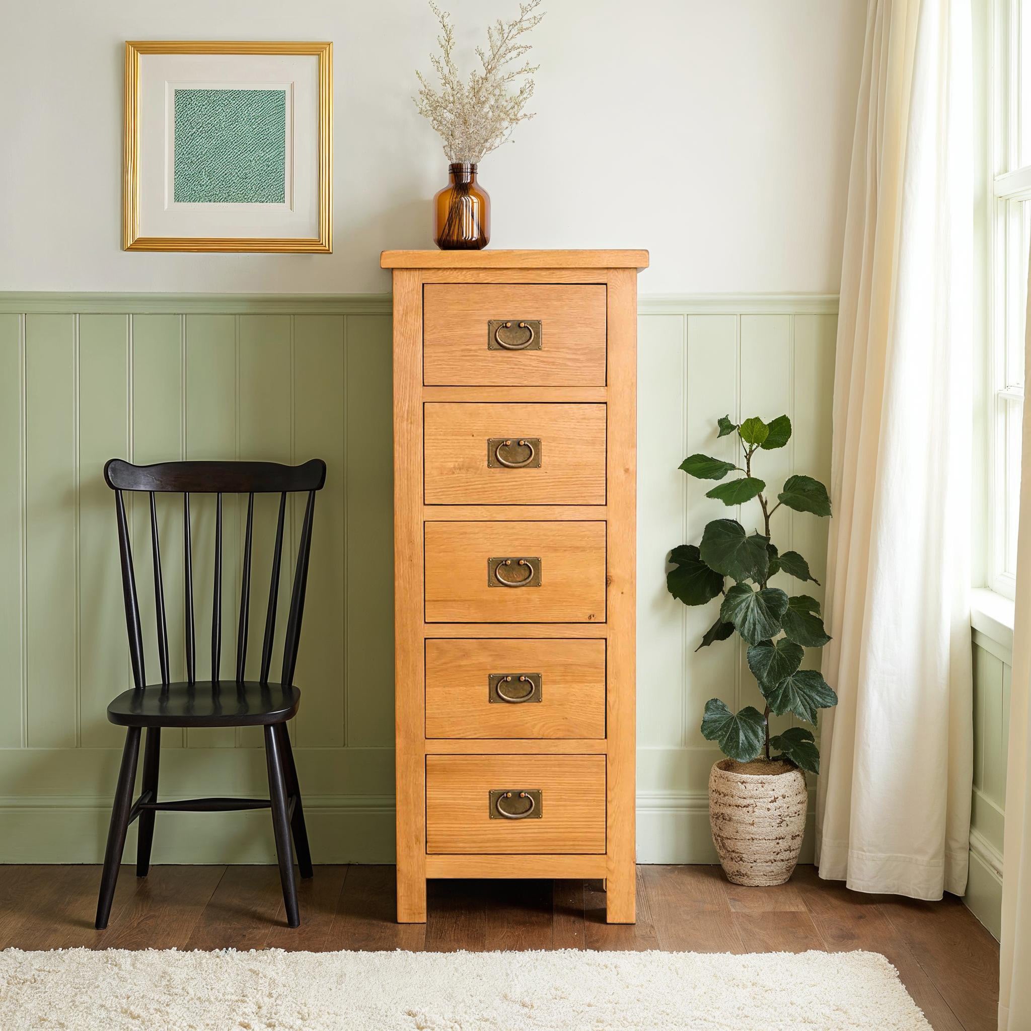 Commode haute à 5 tiroirs en chêne Surrey