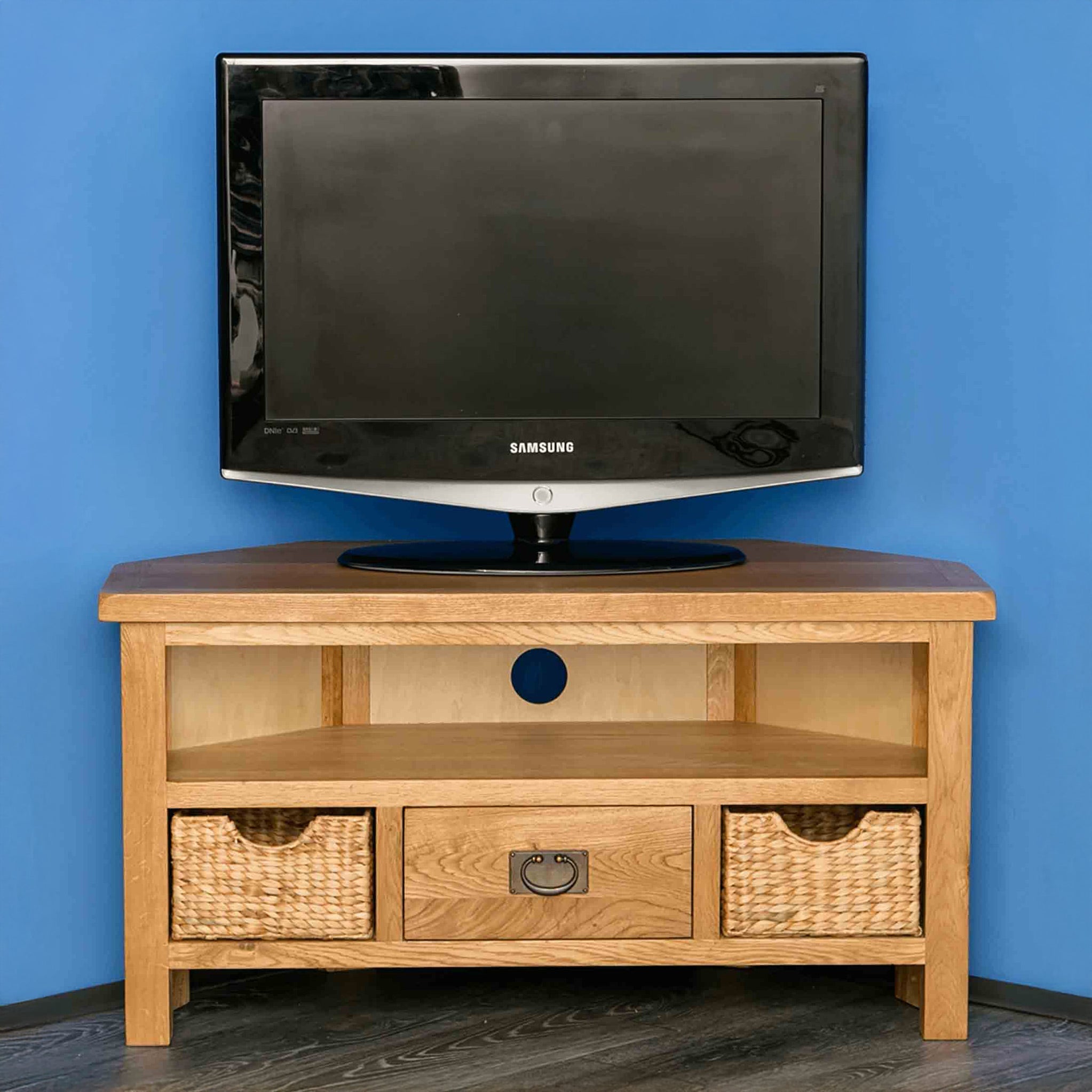 Meuble TV d'angle Surrey Oak avec paniers