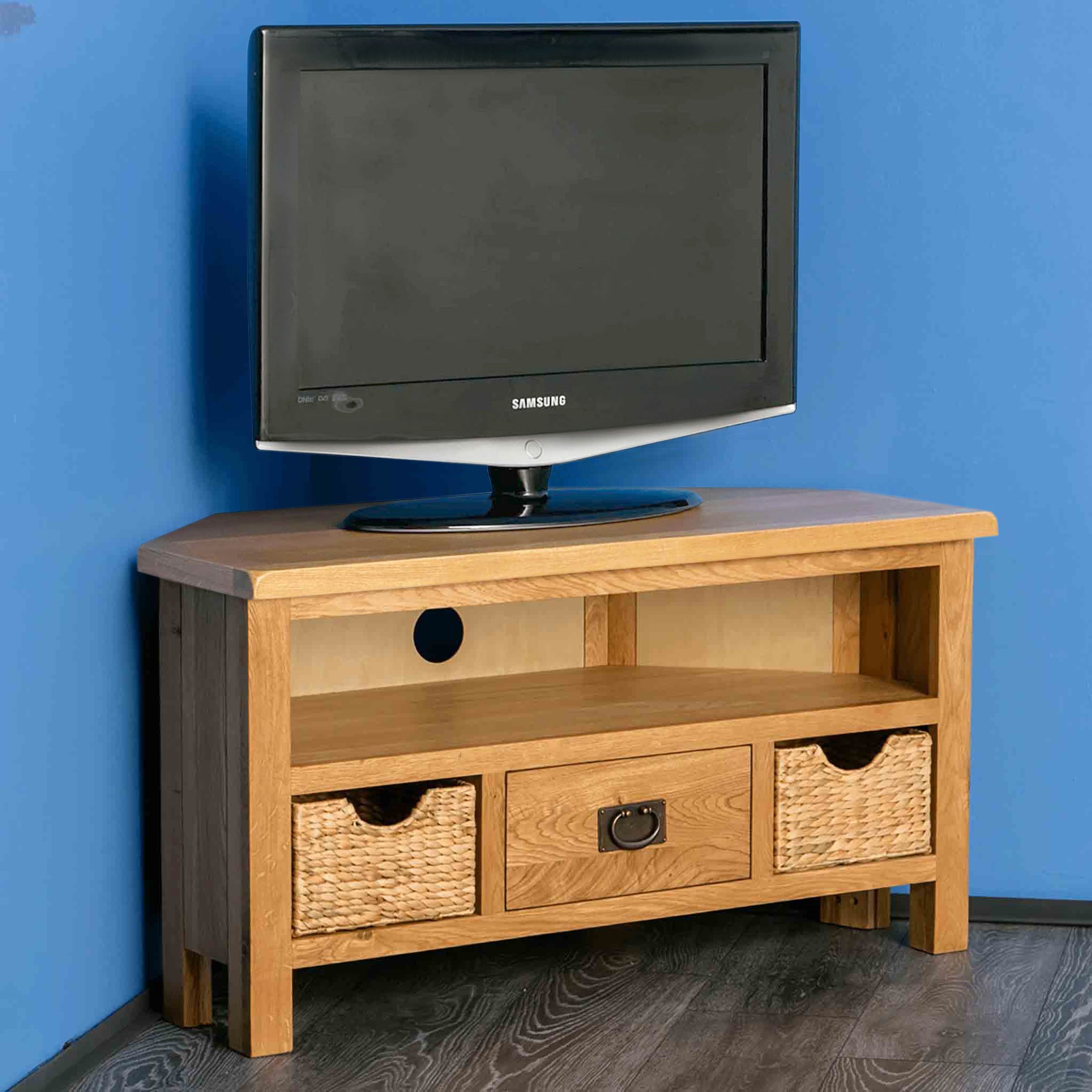 Meuble TV d'angle Surrey Oak avec paniers
