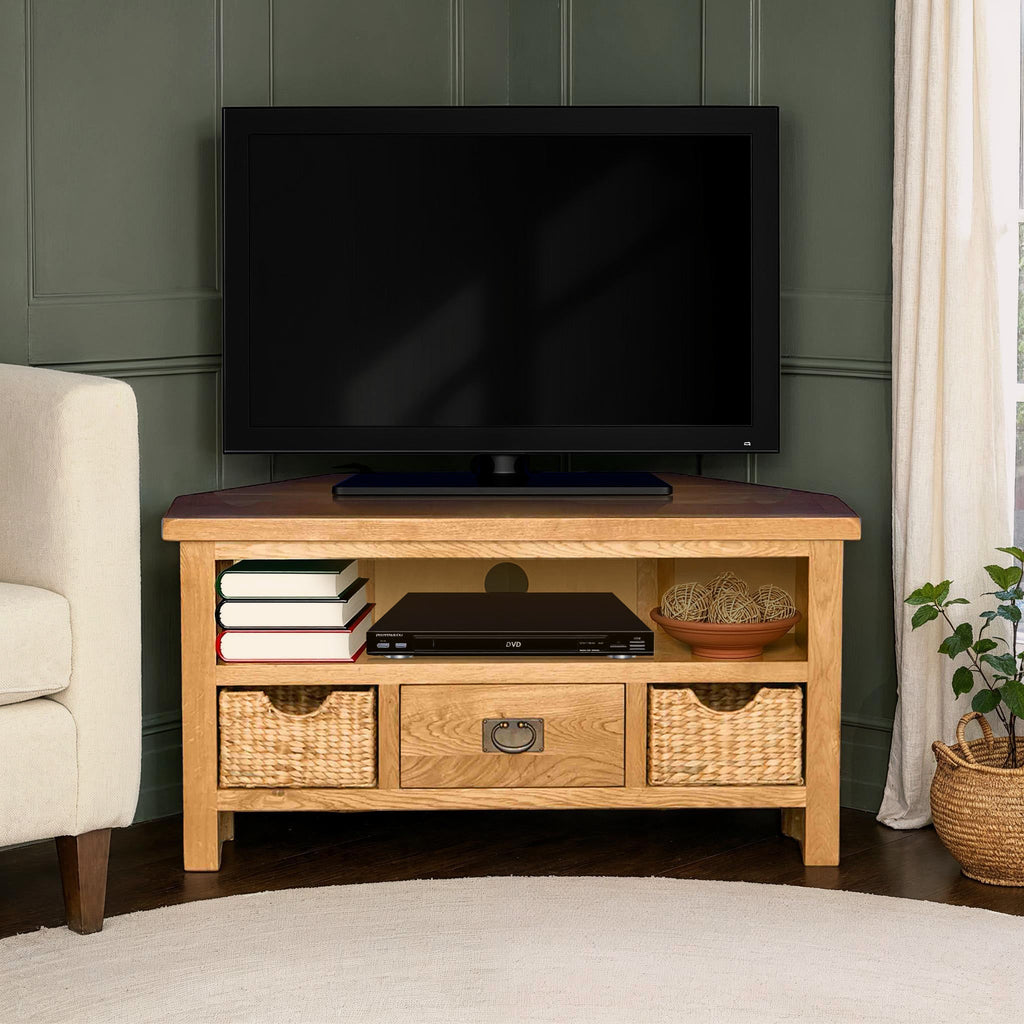 Meuble TV d'angle Surrey Oak avec paniers
