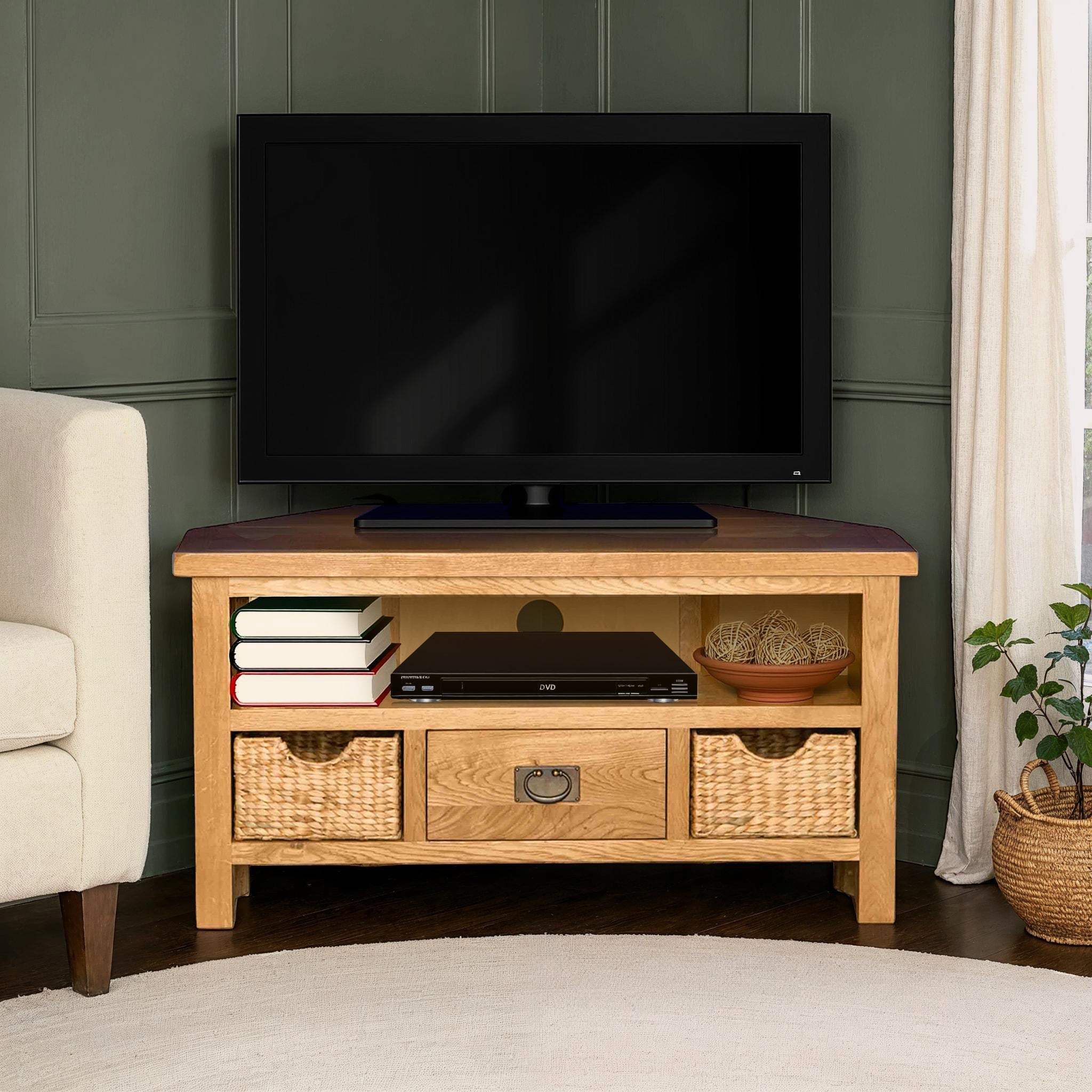 Meuble TV d'angle Surrey Oak avec paniers