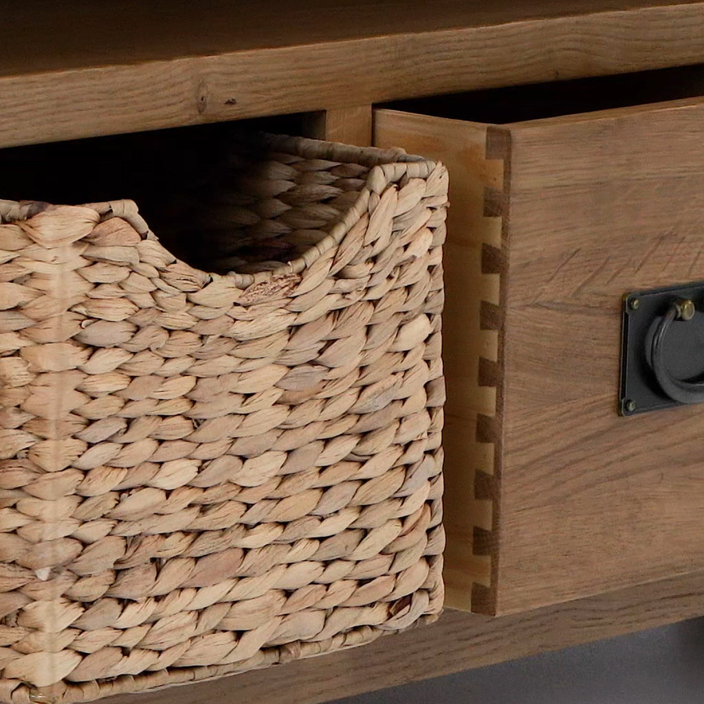 Meuble TV d'angle Zelah en chêne avec paniers