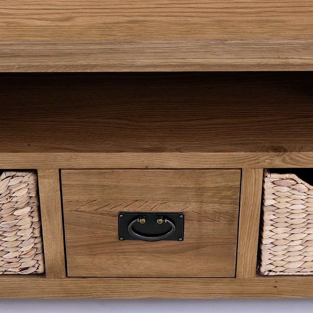 Meuble TV d'angle Zelah en chêne avec paniers