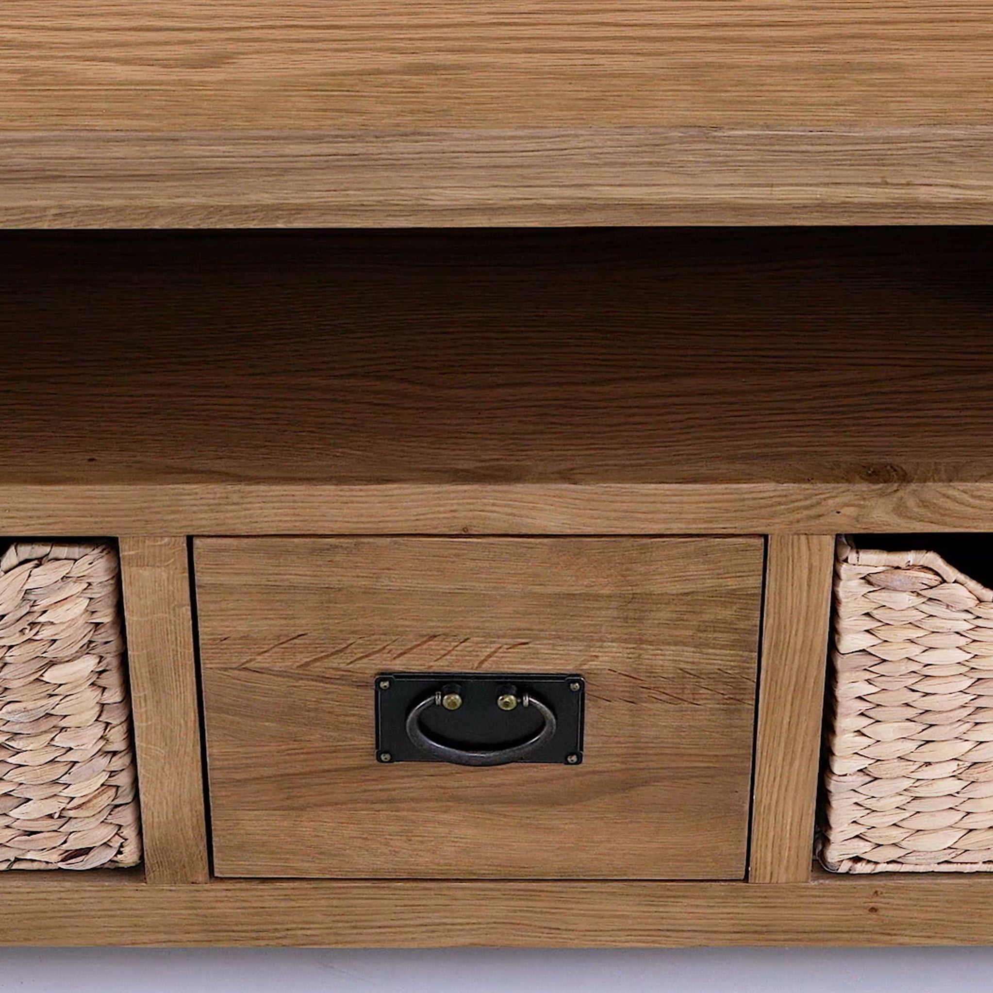 Meuble TV d'angle Zelah en chêne avec paniers