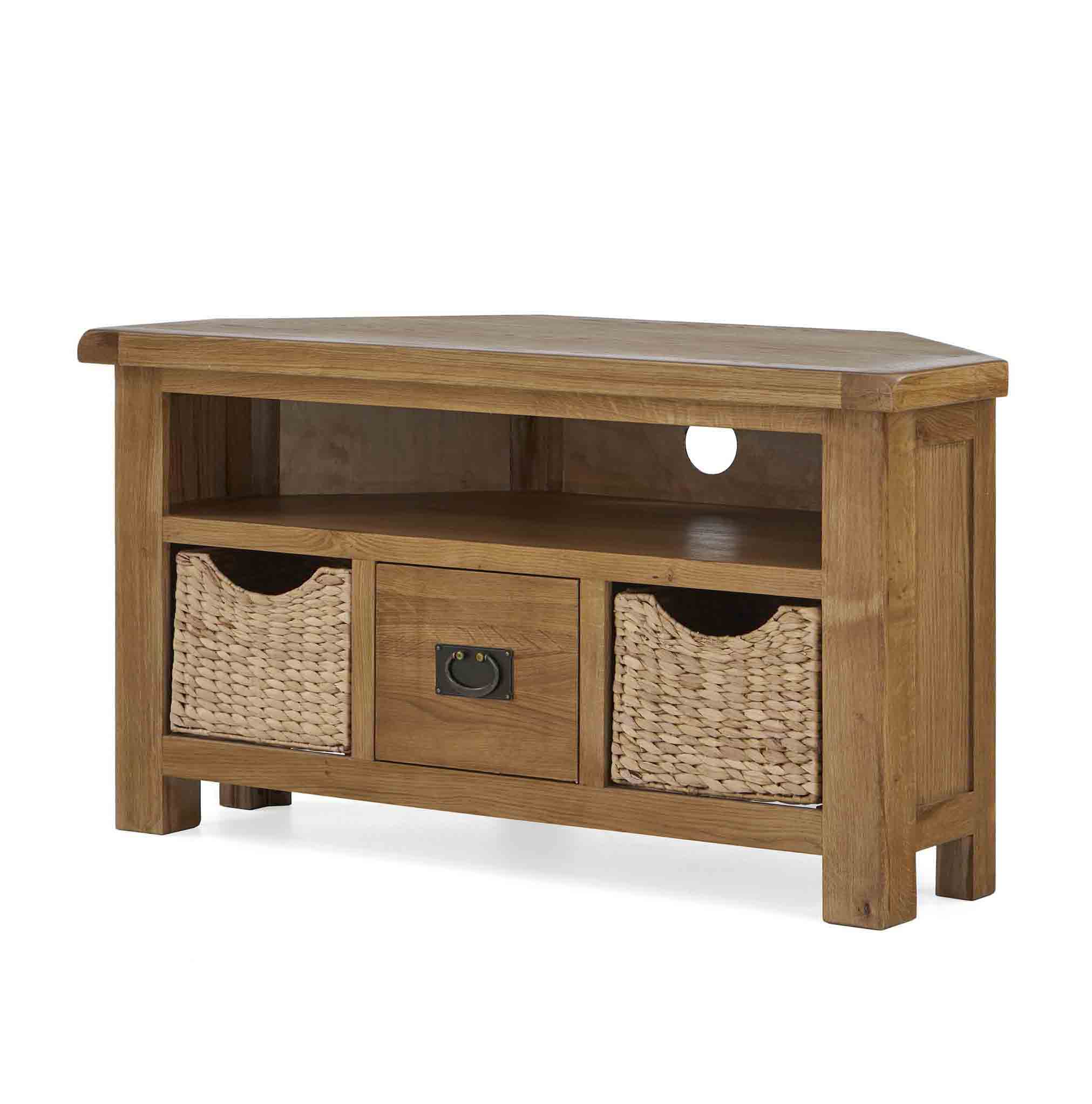 Meuble TV d'angle Zelah en chêne avec paniers