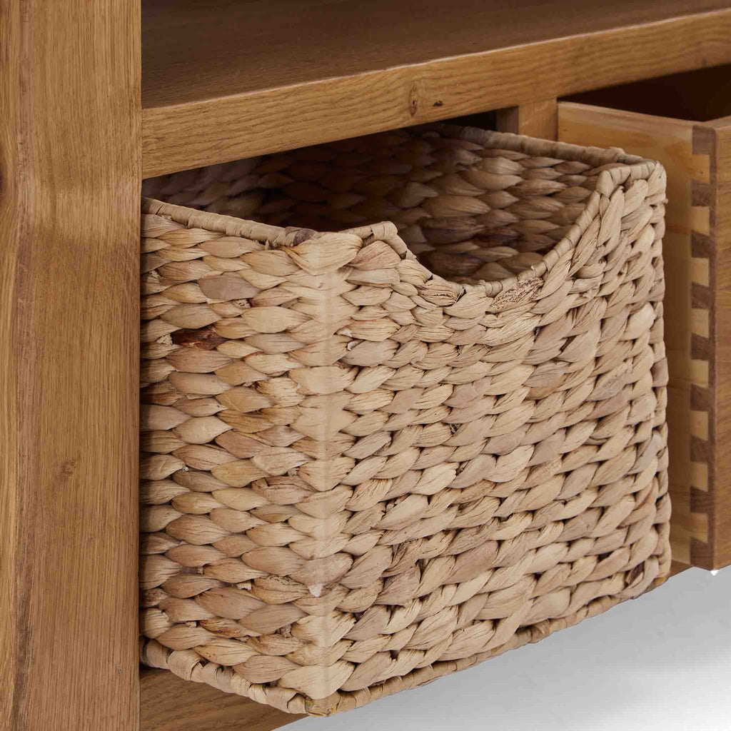 Meuble TV d'angle Zelah en chêne avec paniers