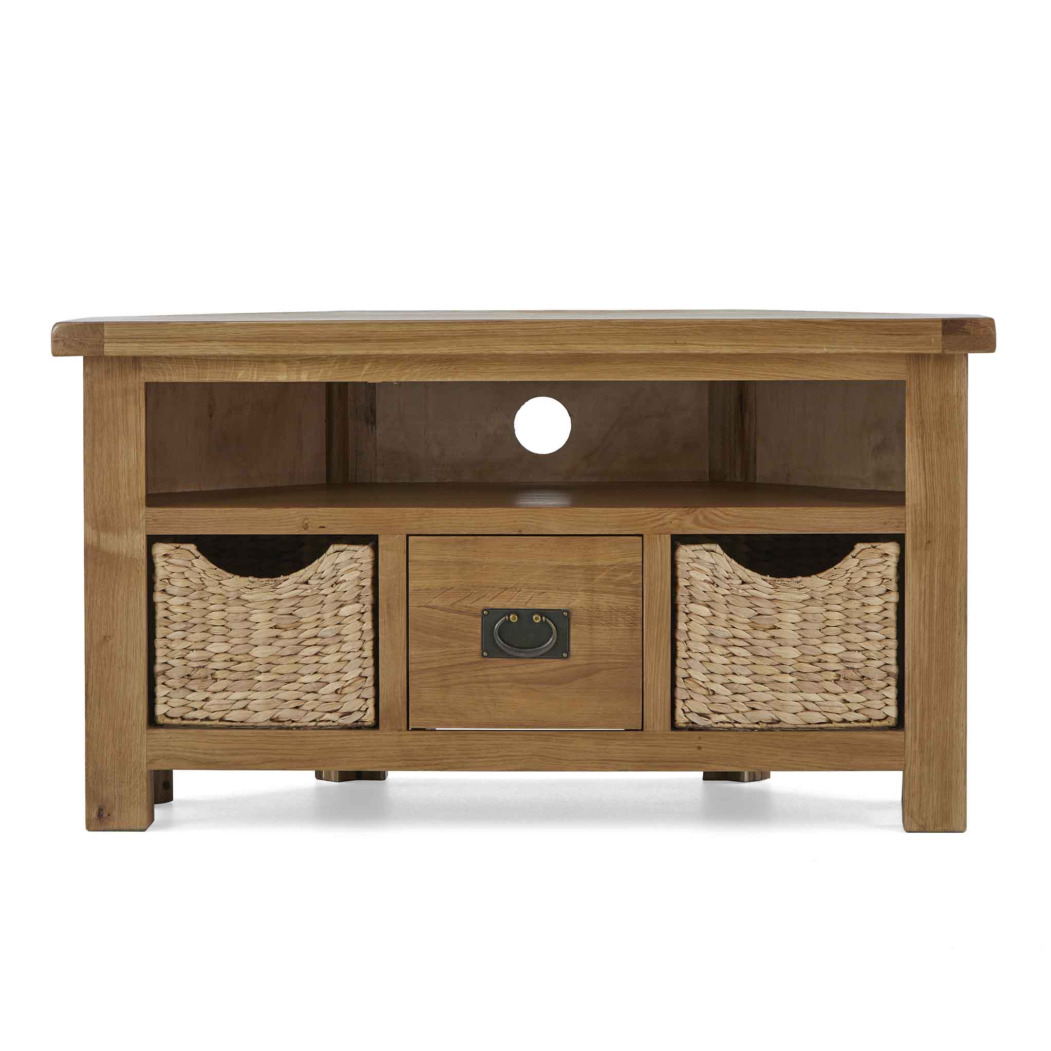 Meuble TV d'angle Zelah en chêne avec paniers