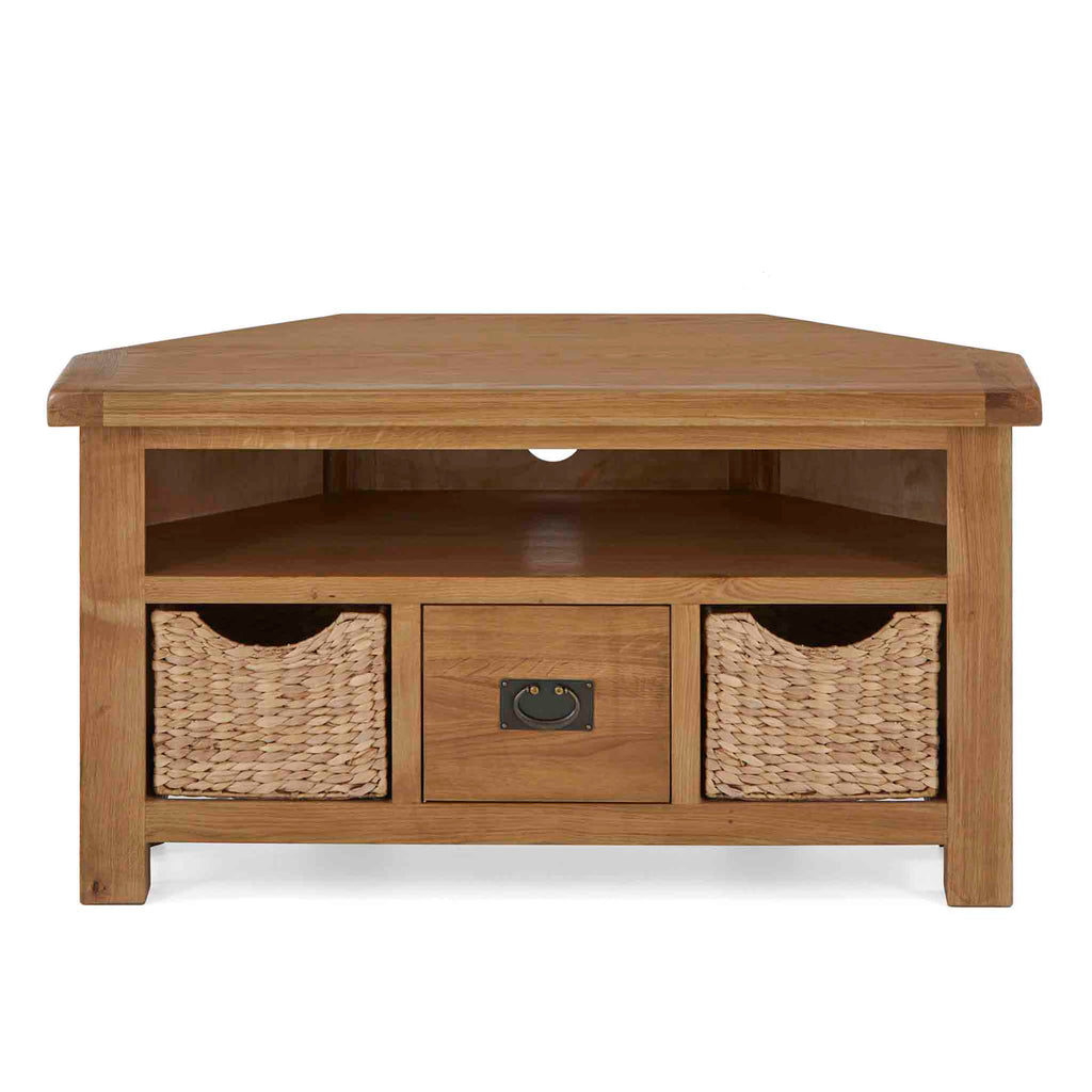 Meuble TV d'angle Zelah en chêne avec paniers
