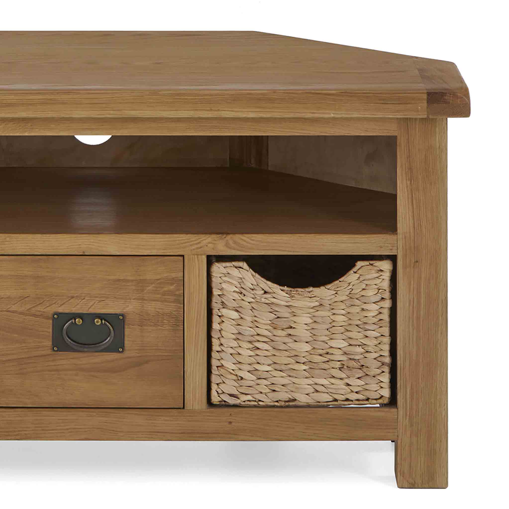 Meuble TV d'angle Zelah en chêne avec paniers