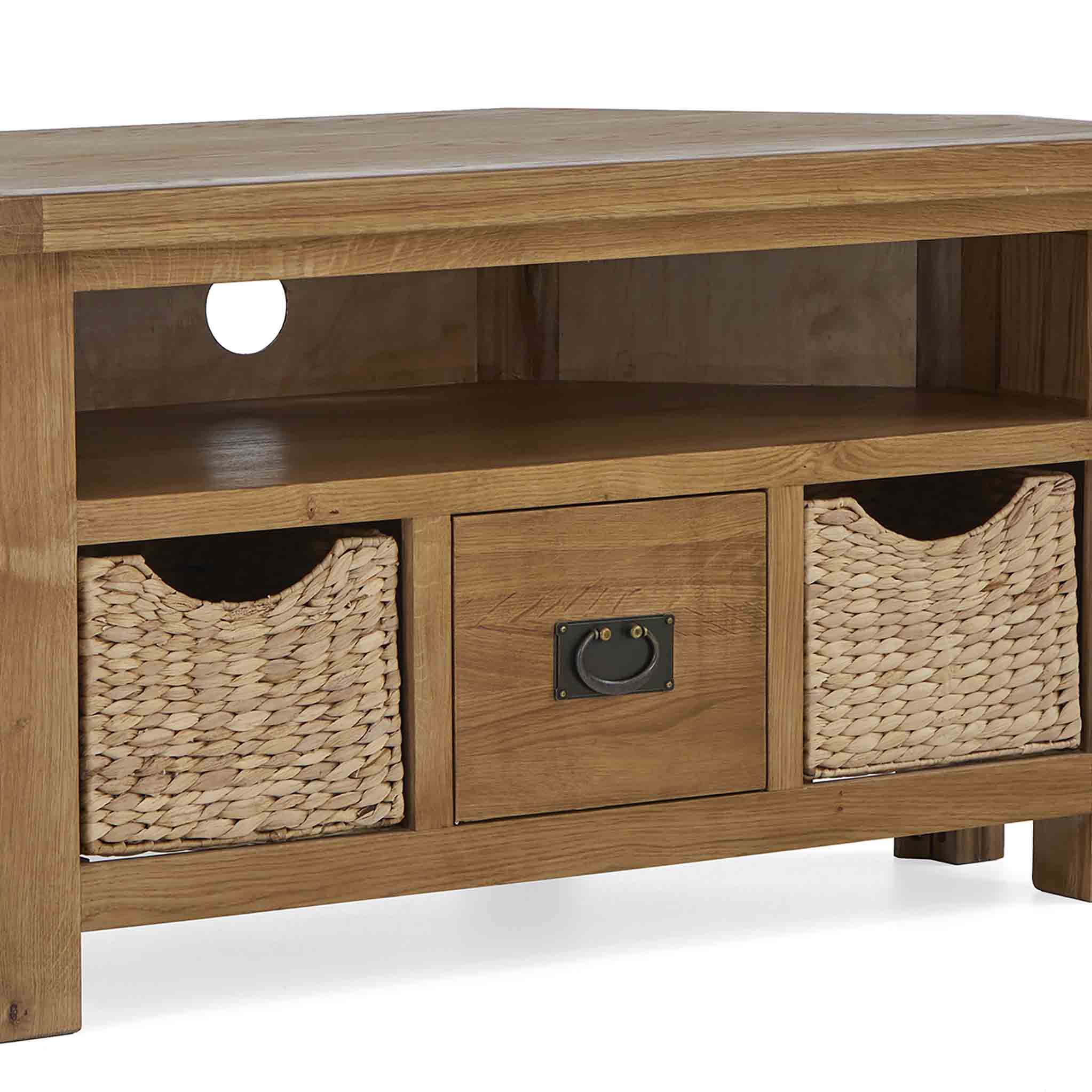 Meuble TV d'angle Zelah en chêne avec paniers