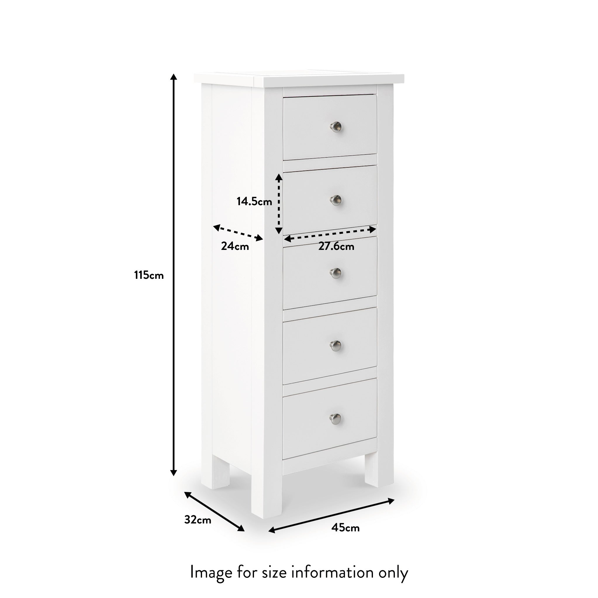 Commode haute à 5 tiroirs de style Cornish