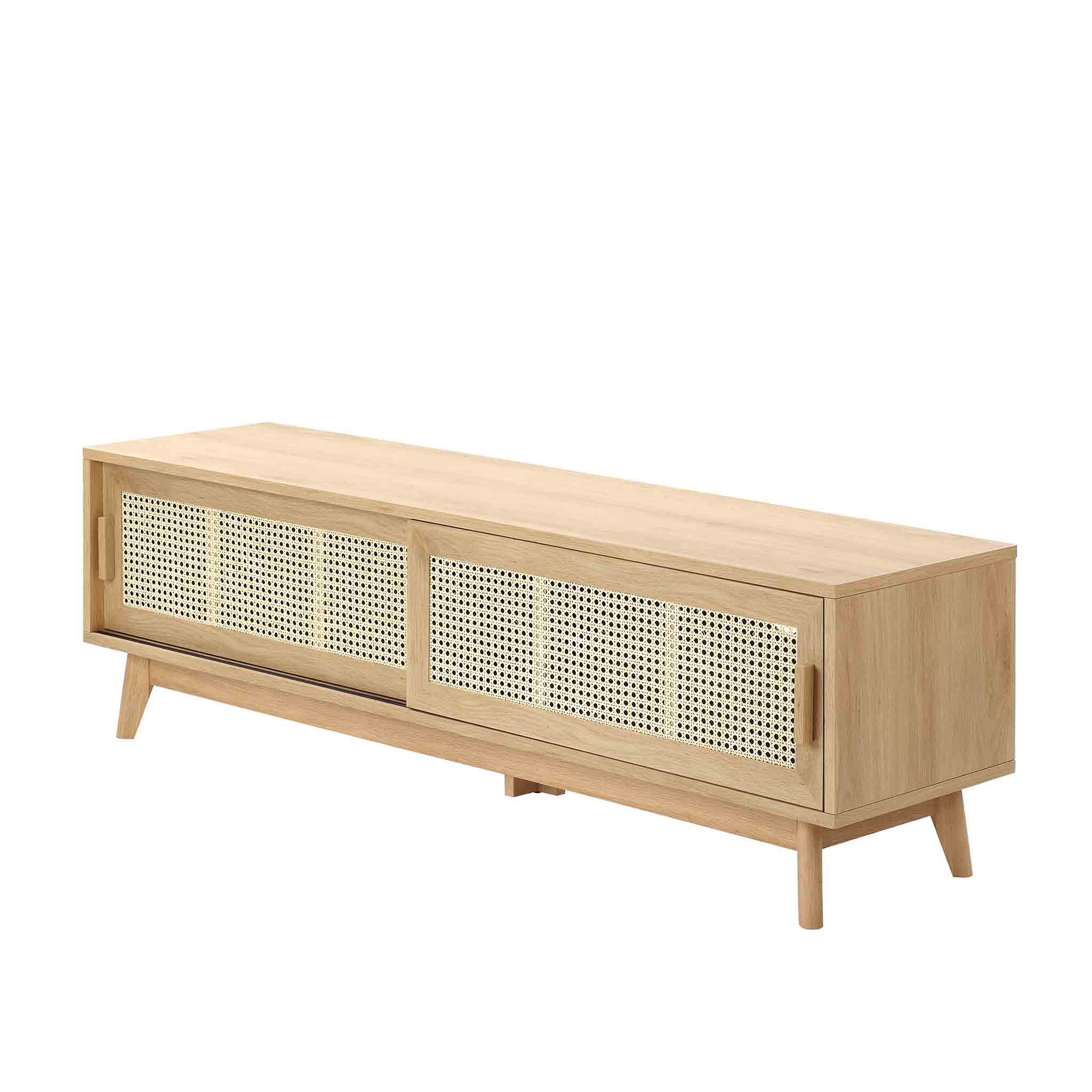 Meuble TV à porte coulissante en rotin Zeke