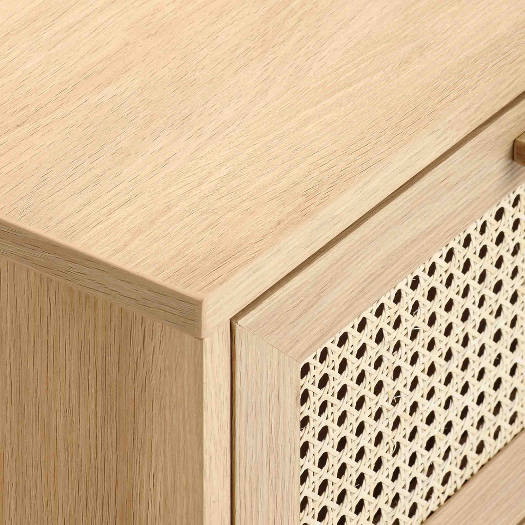 Meuble TV à porte coulissante en rotin Zeke