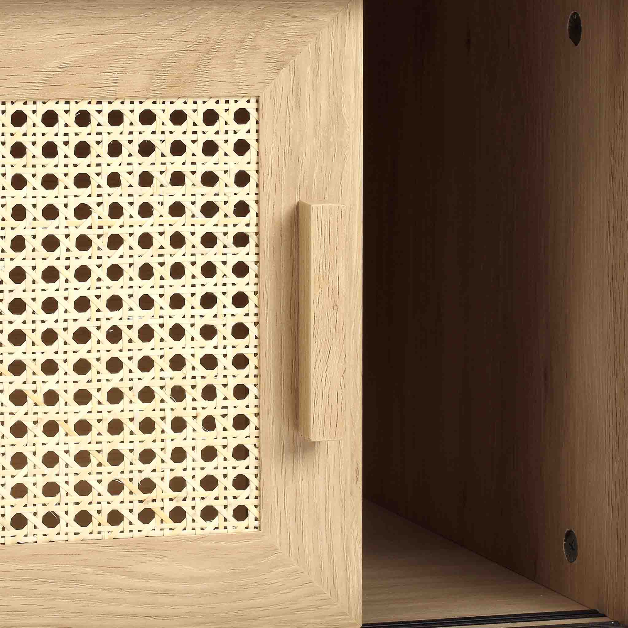 Meuble TV à porte coulissante en rotin Zeke