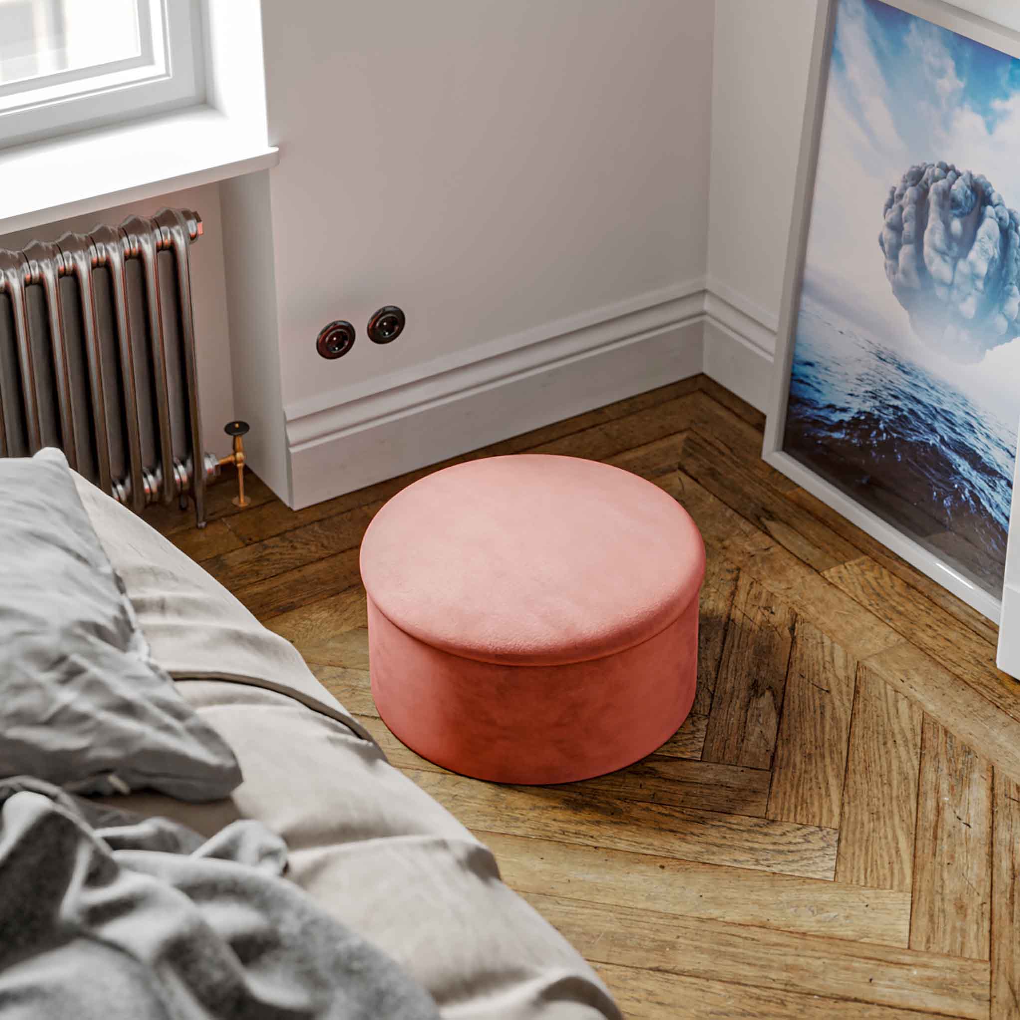 Pouf rond en velours Mandy