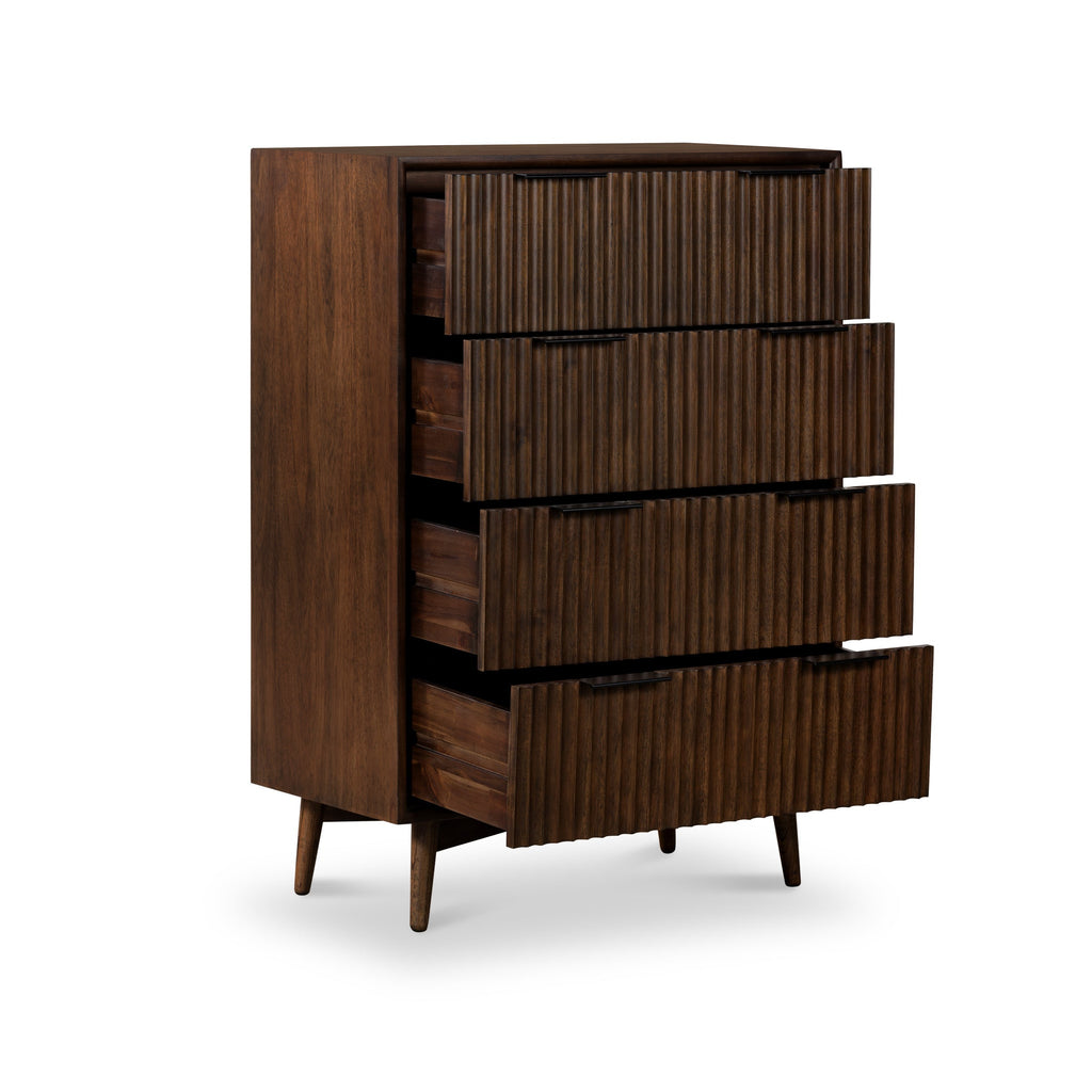 Commode haute rainurée Oskar à 4 tiroirs