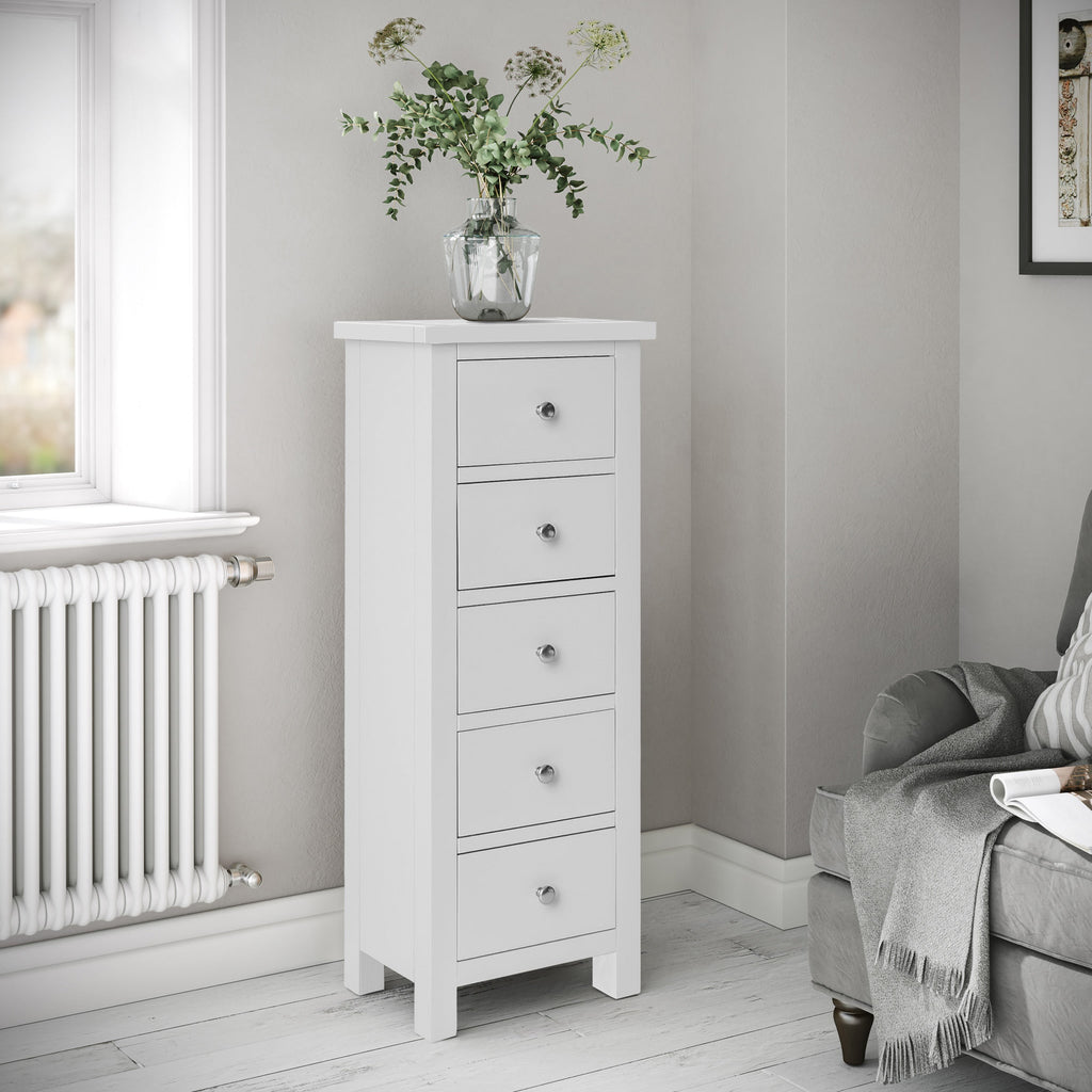 Commode haute à 5 tiroirs de style Cornish