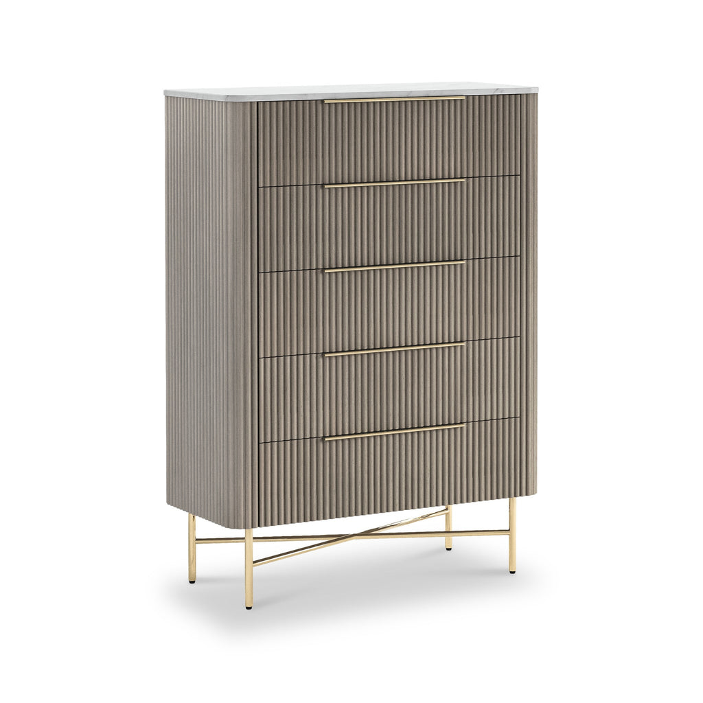 Commode à cinq tiroirs cannelée Amélie Grey