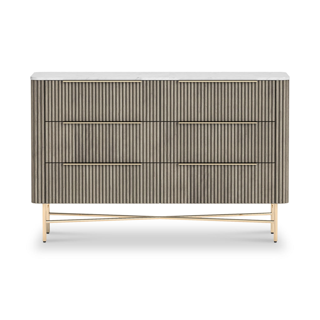 Commode à six tiroirs cannelée Amélie Grey