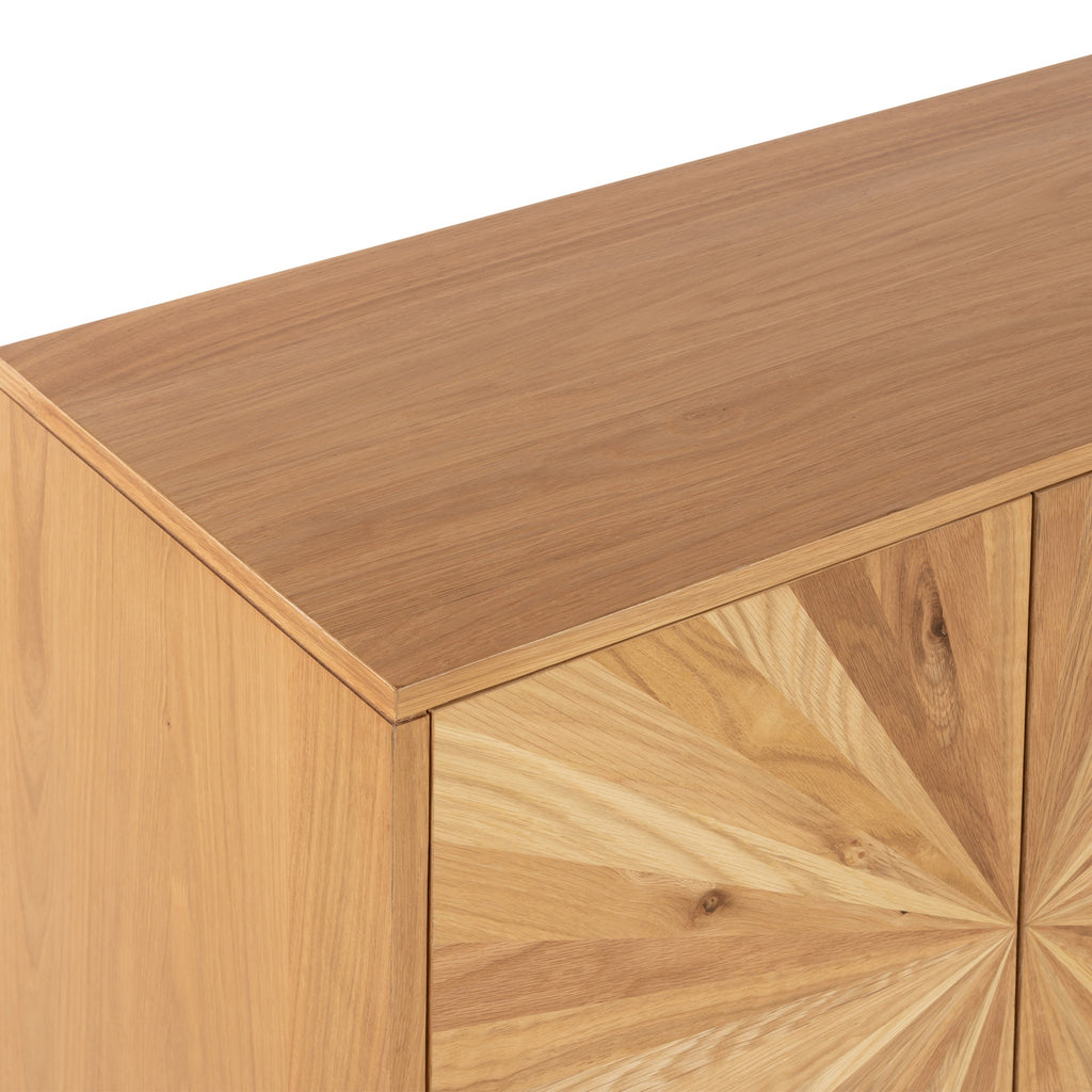 Buffet grand modèle en chêne Sunburst à 2 portes et 3 tiroirs