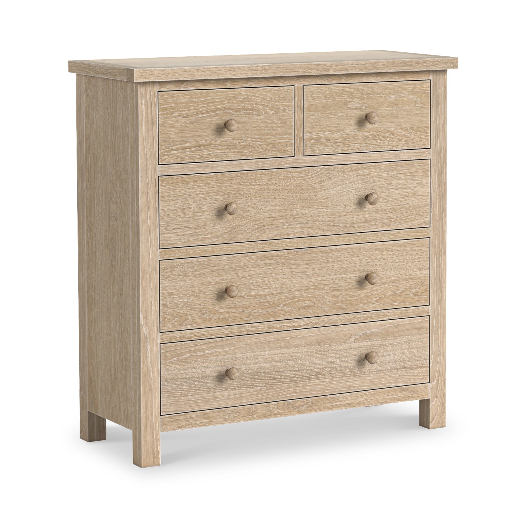 Commode Trelan en chêne lavé, 2 tiroirs sur 3