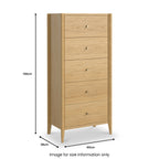 Commode haute Cavell en chêne à 5 tiroirs