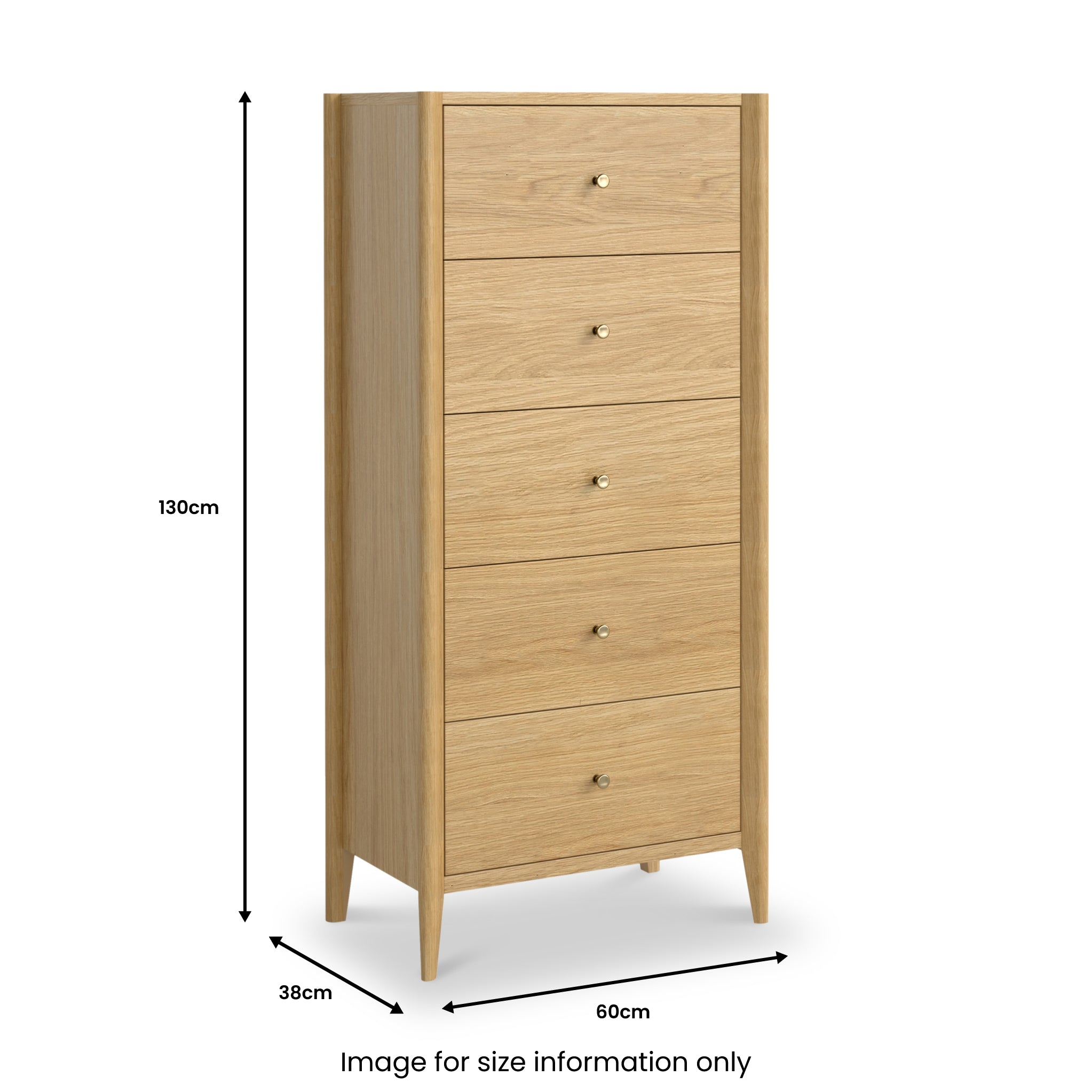 Commode haute Cavell en chêne à 5 tiroirs