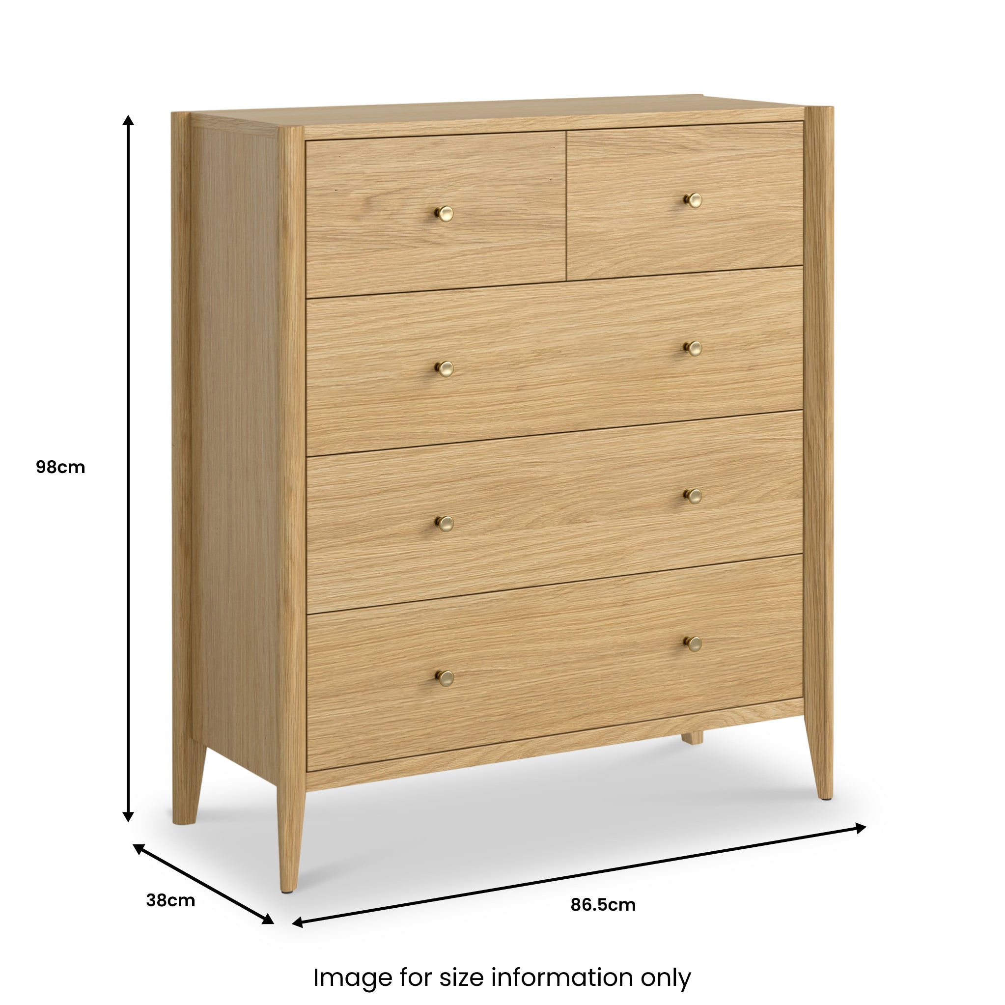 Commode Cavell en chêne à 2 tiroirs superposés et 3 tiroirs