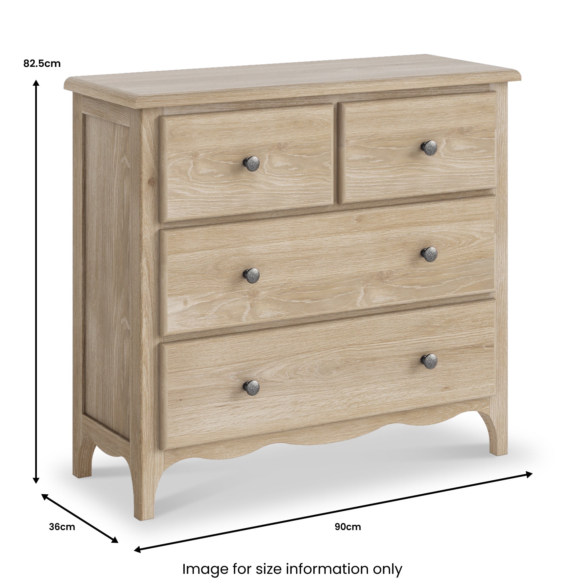 Commode Céline en chêne blanchi, 2 tiroirs superposés.