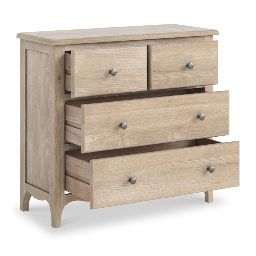 Commode Céline en chêne blanchi, 2 tiroirs superposés.