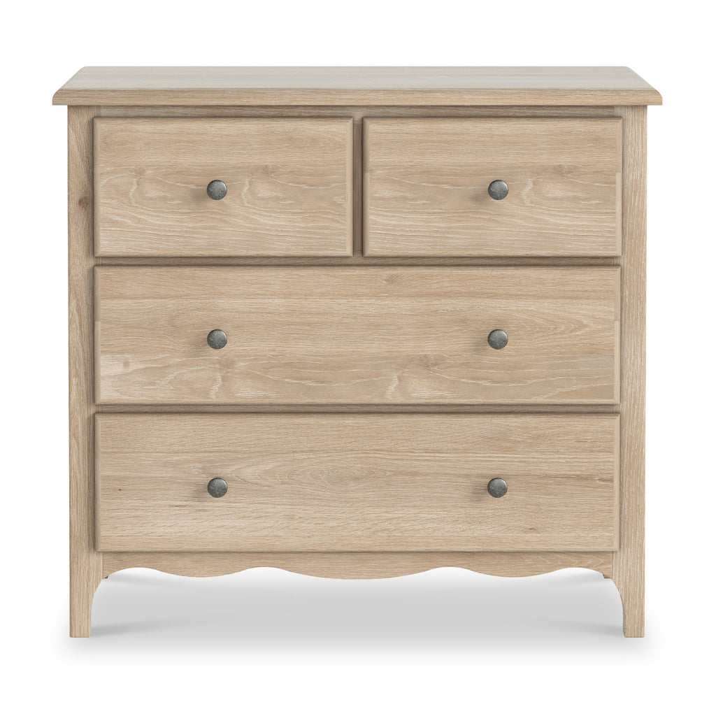 Commode Céline en chêne blanchi, 2 tiroirs superposés.