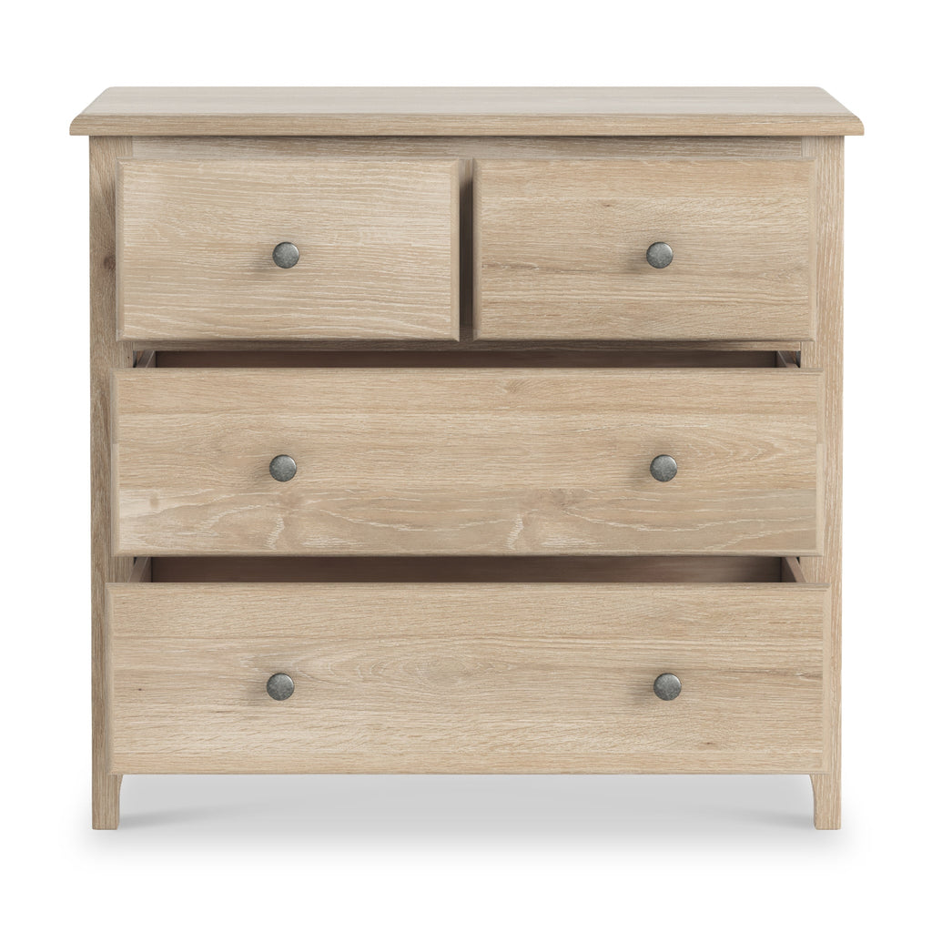 Commode Céline en chêne blanchi, 2 tiroirs superposés.