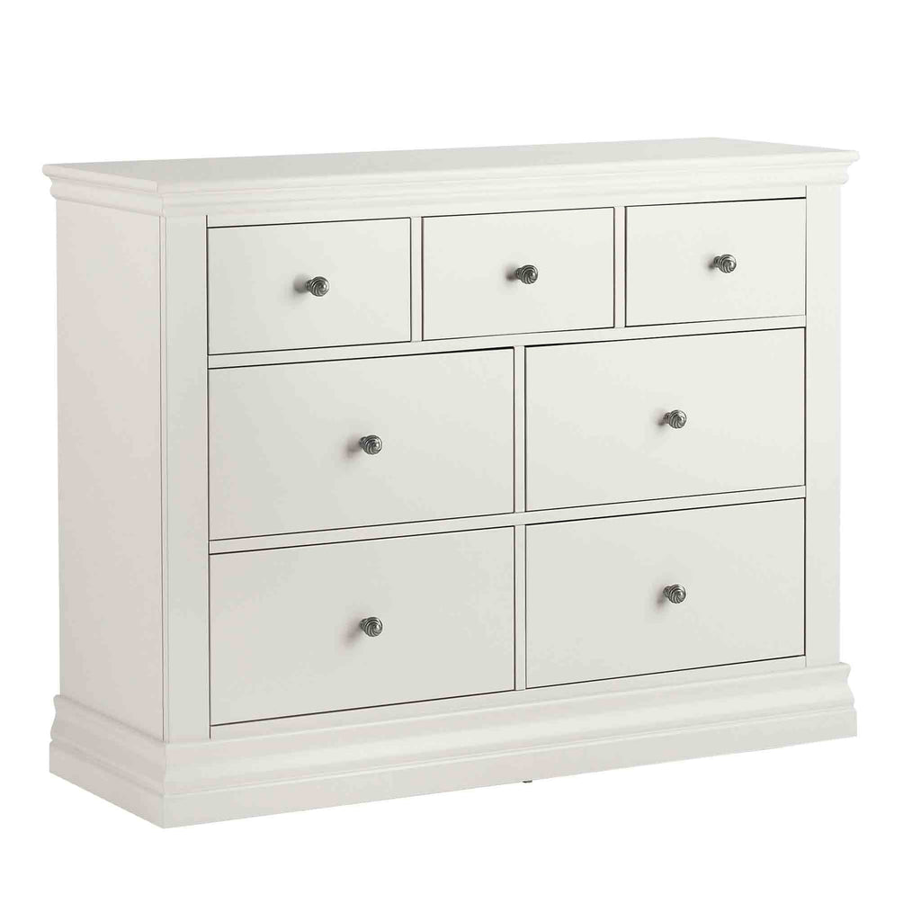 Commode Melrose blanche 3 tiroirs en haut et 4 tiroirs