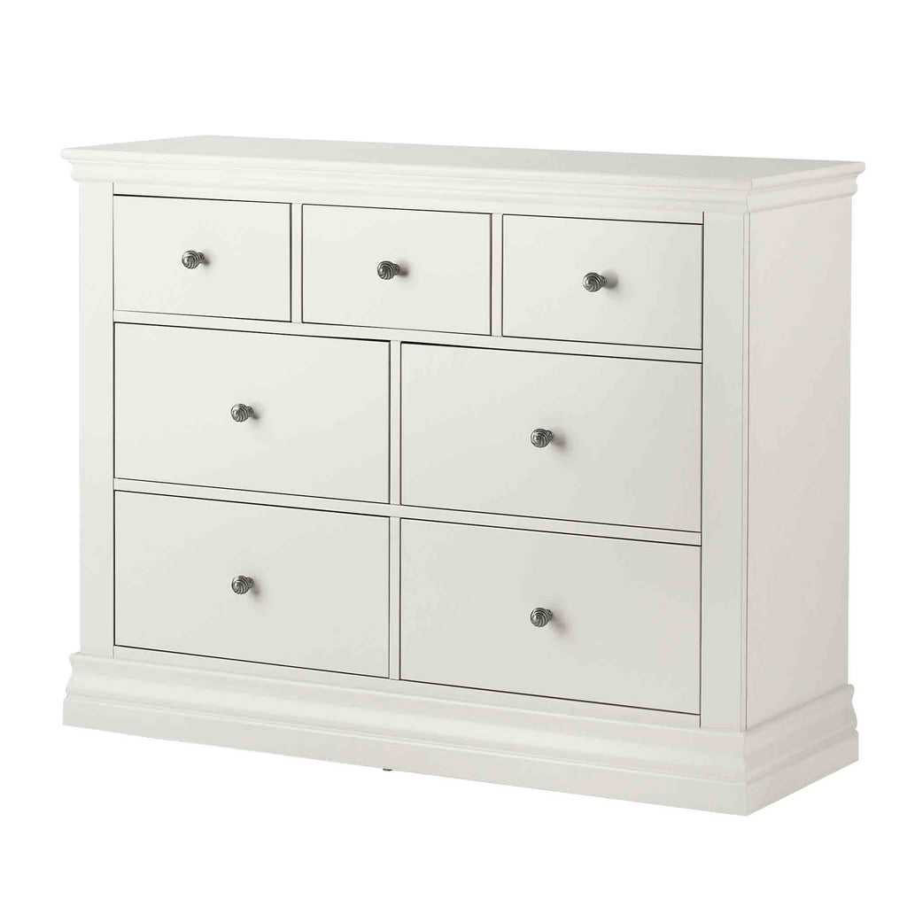 Commode Melrose blanche 3 tiroirs en haut et 4 tiroirs
