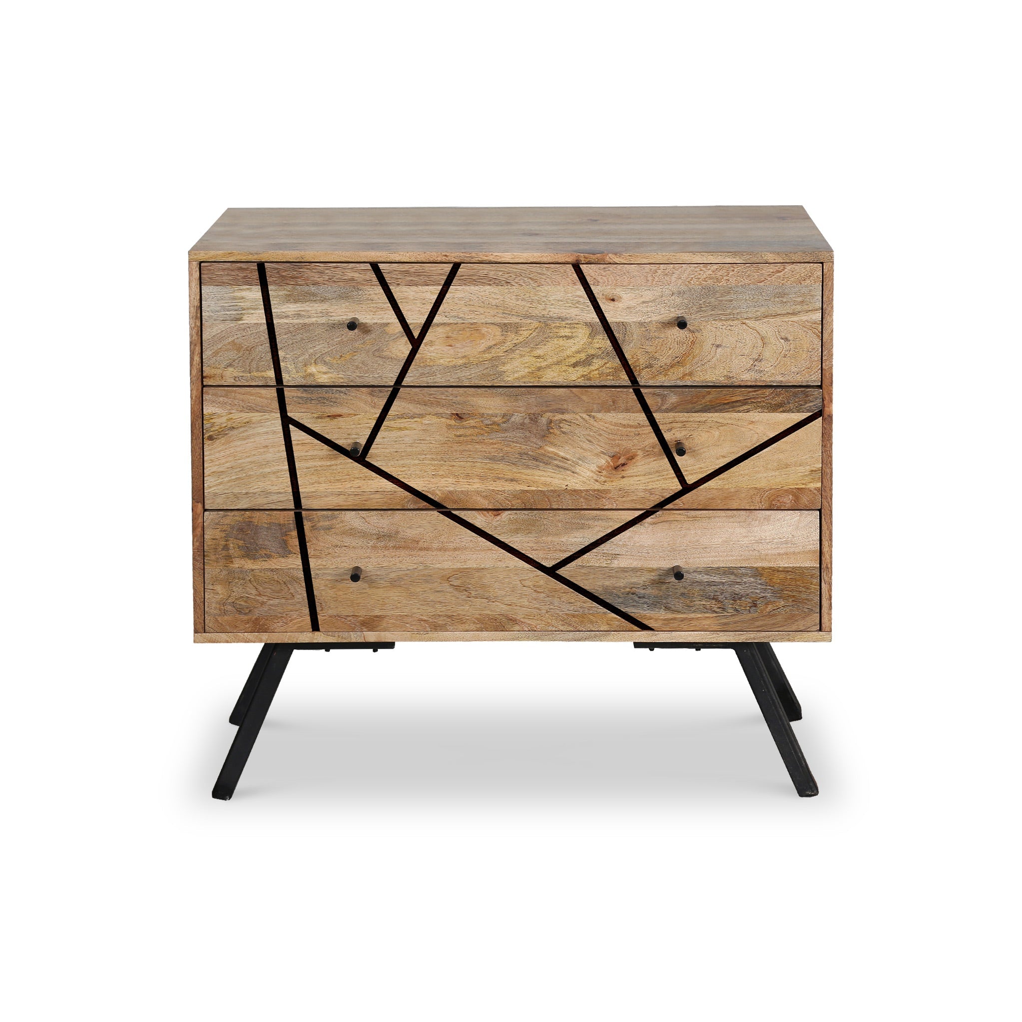 Commode Maddox rainurée en bois de manguier à 3 tiroirs