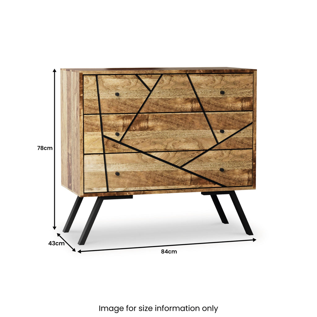 Commode Maddox rainurée en bois de manguier à 3 tiroirs